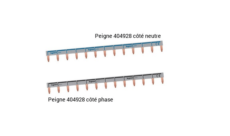 Peigne d'alimentation universel Phase + Neutre HX3 1P - longueur 13 modules  Legrand