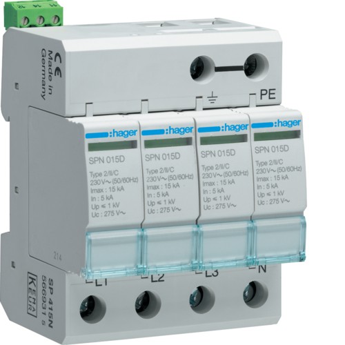 Parafoudre type 2 - 3 Ph + N - SPN415D - Hager
