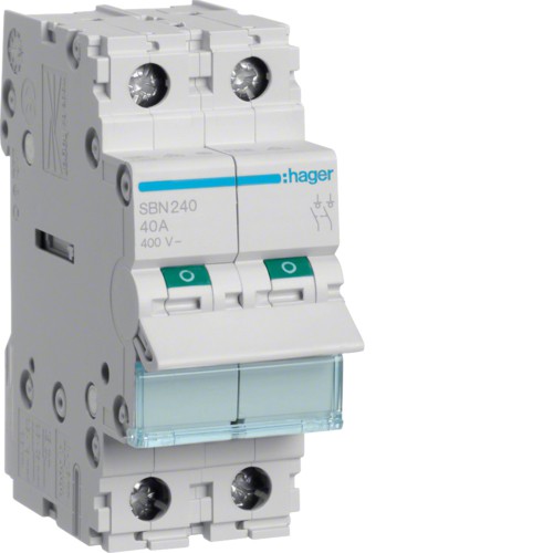 Interrupteur Sectionneur Bipolaire 230V 40A 2P - SBN240 - Hager