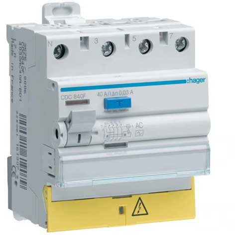 Interrupteur différentiel HAGER 40A 30mA type A - CDA743F