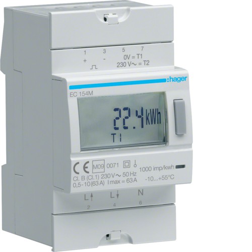 Compteur d'énergie monophasé direct 63A MID - EC154M -Hager