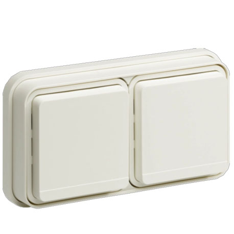 Prise double 2P+T étanche – Horizontale – complet encastré – Blanc – Cubyko – WNE122B – Hager