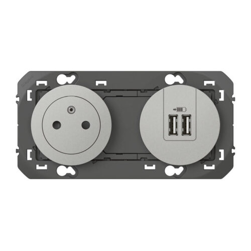 Prise de courant Surface + Module de charge 2 USB Dooxie - Alu - 600442 - Legrand