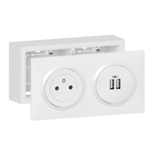 Kit prise de courant Surface + module de charge 2 USB en saillie Dooxie - Blanc - 300410 - Legrand