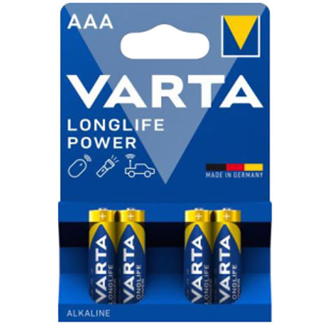 Pile alcaline LR03 – AAA – 1,5V – Longlife Power – Blister de 4 piles – 4903 – Varta