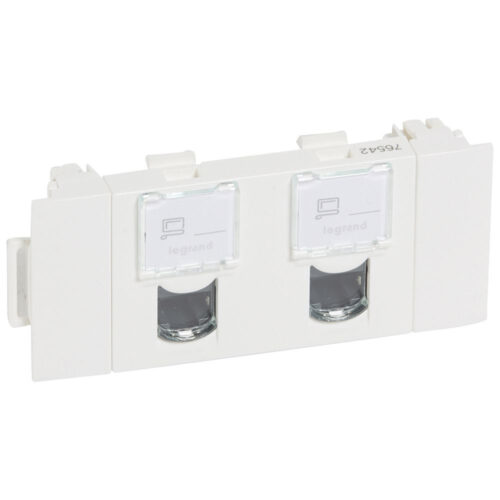 Double prise RJ45 catégorie5E FTP spéciale goulotte 3 modules - Mosaic - Blanc - 076542 - Legrand