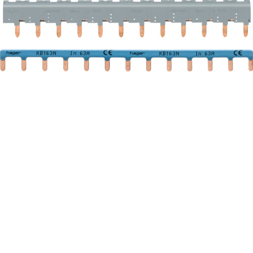 Barres de pontage 3P+N de 63A avec languette 12 modules – Gris – KBN863A – Hager