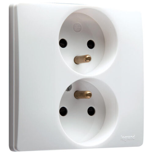 Prise double compacte 2P+T verticale 16A à bornes automatiques - Niloé - Blanc Pur - 664541 - Legrand