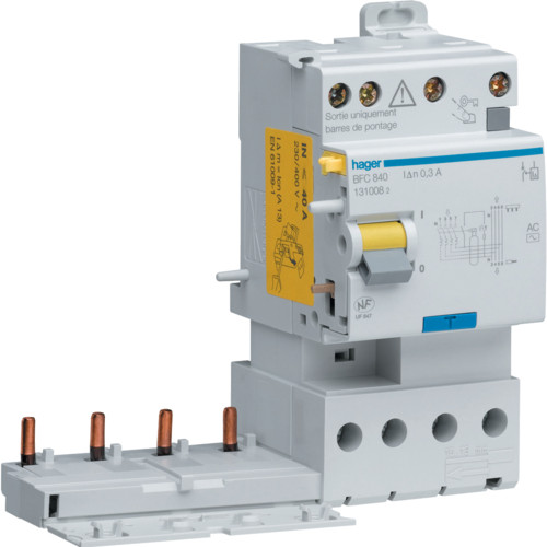 Bloc différentiel double sortie 4P - 400V~ - 25A - typeAC - 300mA - BFC825 - Hager