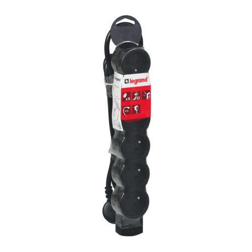 Rallonge multiprise 6 prises de courant 2P+T 16A avec cordon 3m - Noir - 050262 - Legrand
