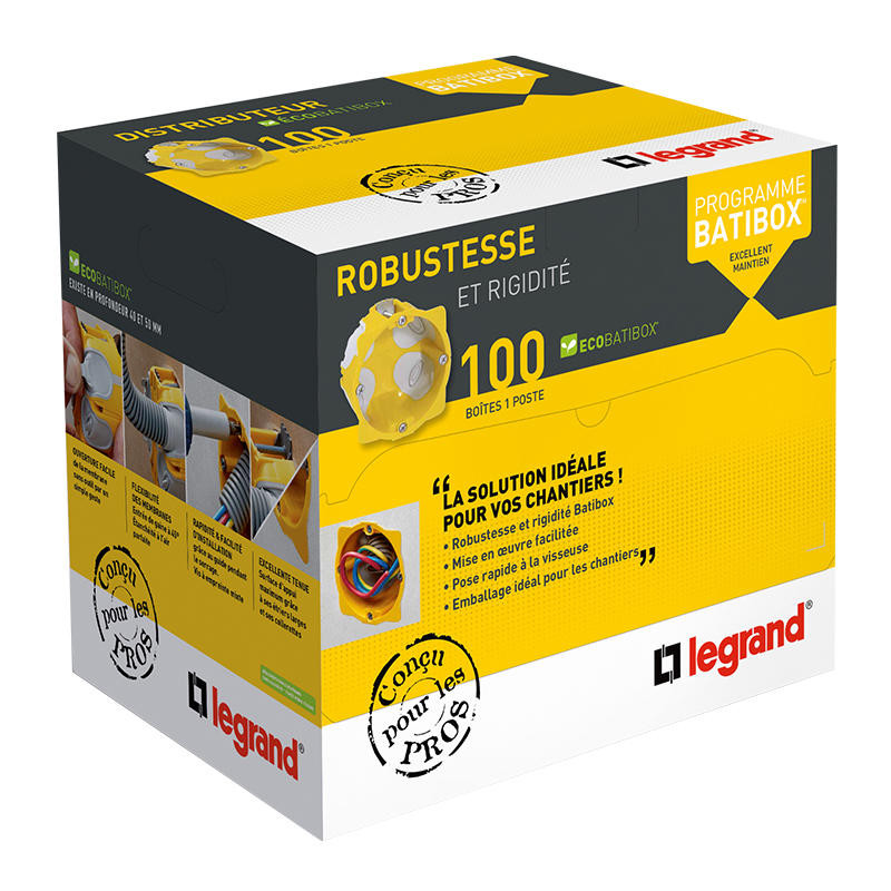 Distributeur de 100 boîtes cloisons sèches Ecobatibox – Profondeur 40 mm – 080012 – Legrand