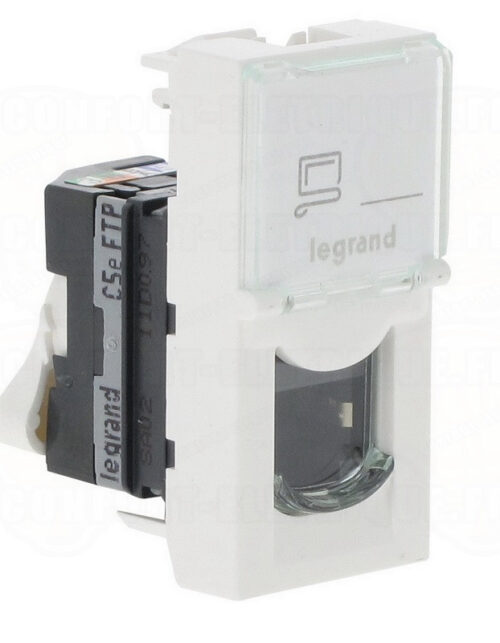 Prise RJ45 catégorie5e FTP à blindage métal - 1 module - Mosaic - Blanc - 076552 - Legrand