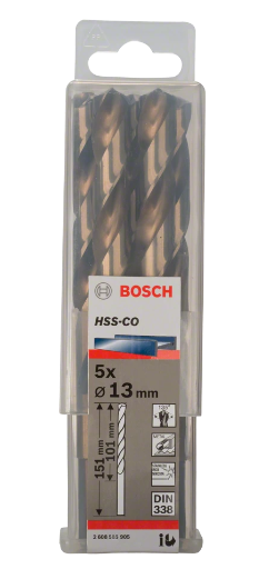Lot de 5 forets à métaux rectifiés HSS-Co – Ø 13 x 101 x 151mm – 2608585905 – Bosch