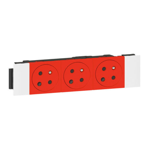 Triple prise de courant 2P+T pour goulotte Surface Soluclip Mosaic - Rouge - 077123L - Legrand