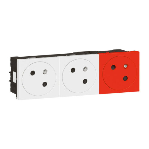 Triple prise de courant 2P+T prémontées Surface Mosaic Link - Blanc et rouge - 077190L - Legrand