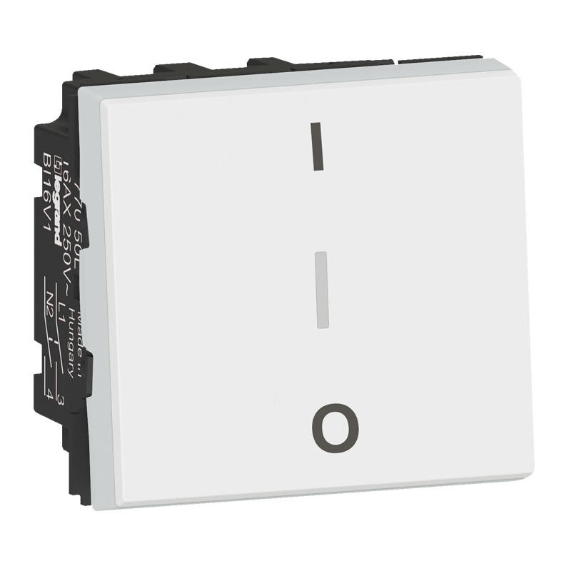 Interrupteur bipolaire avec borne pour repiquage neutre 10AX 250V~ Mosaic – 2 modules – Blanc – 077050L – Legrand