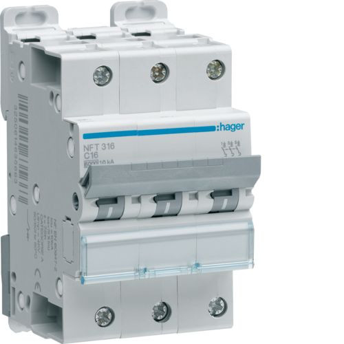 Disjoncteur 3P – Courbe C 16A – 3 modules – NFT316 – Hager