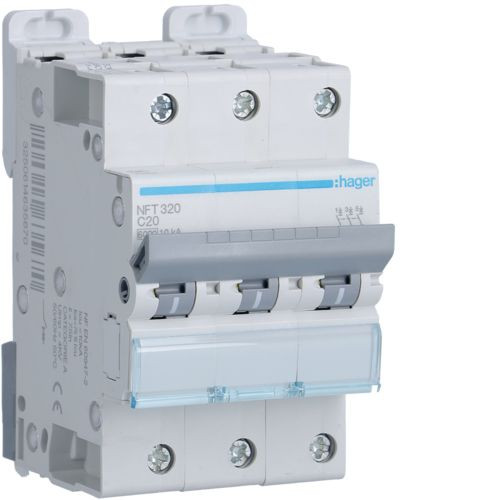 Disjoncteur 3P – Courbe C 20A – 3 modules – NFT320 – Hager