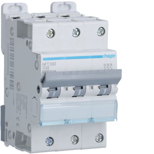 Disjoncteur 3P - Courbe C 32A - 3 modules - NFT332 - Hager