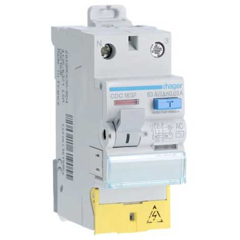 Interrupteur Différentiel 1P+N 63A 30 MA AC - Bornes Décalées - CDC163F - Hager