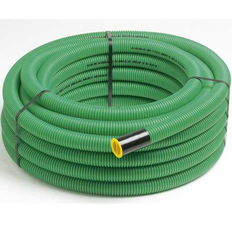 Gaine TPC verte, diamètre 40 mm, vendu en rouleau de 25 mètres pour réseau télécom enterré.