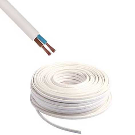 Câble électrique souple blanc – HO5VVF 2x1mm2 –  Blanc – en couronne de 50 m