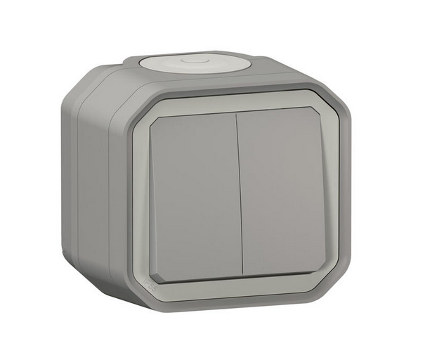 Commande double étanche pour réaliser 3 fonctions Plexo IP55 IK08 livrée complète pour fixation saillie - gris Ref. 069715L Plexo LEGRAND