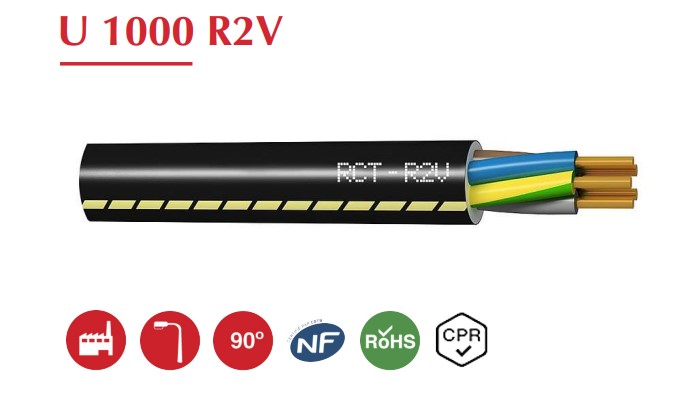 Câble électrique – RO2V / R2V – 3G 4mm² – Vert / Jaune – Au mètre