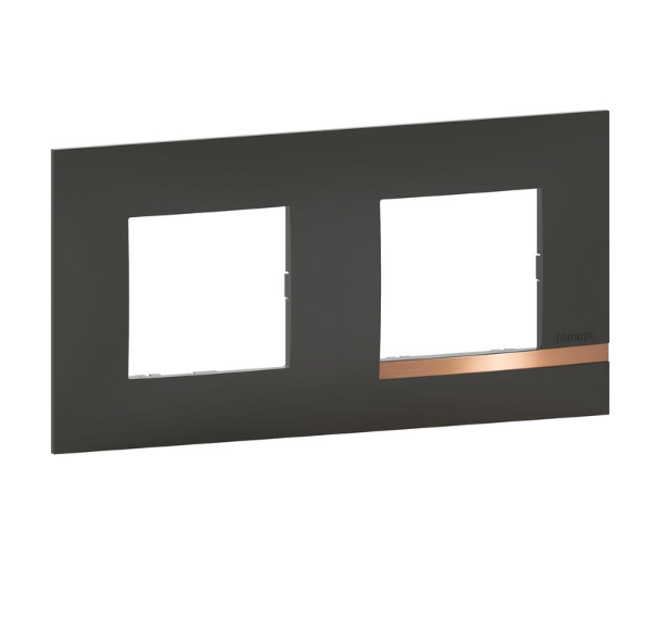 Plaque Altège Mezzo 2 postes Note cuivrée – noir satiné avec liseré effet cuivre – BTAL9NC2 – Bticino