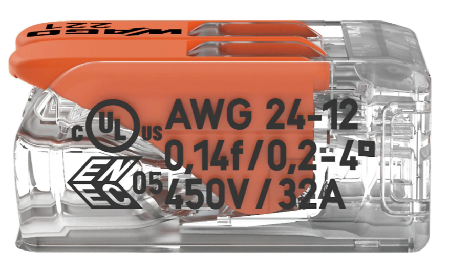 221-412 - Borne Wago 221 Mini 2x4mm2 A Levier - Wago