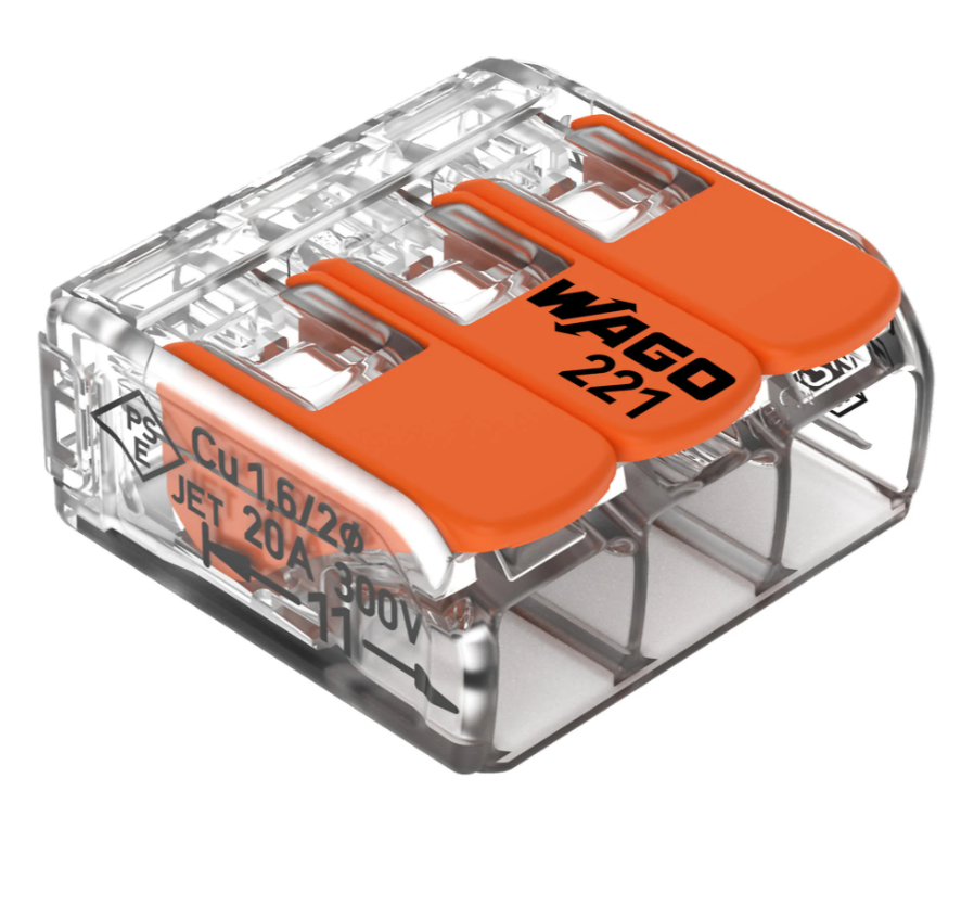 Boîte de 50 bornes WAGO 221 Mini 3x4mm² à leviers souple & rigide – 221-413 – Wago