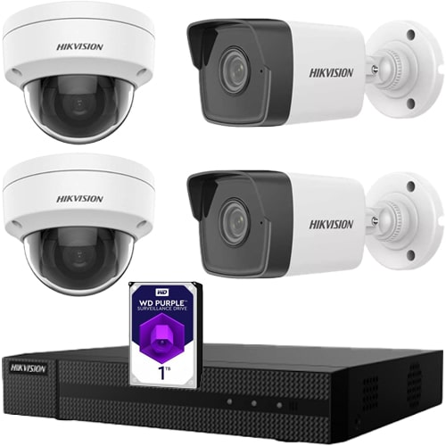 Lot Kit vidéosurveillance 4 caméras + 1 enregistreur + 1 disque dur 1 To – Hikvision