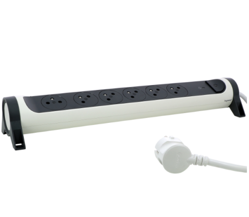 Rallonge multiprise rotative - 6 prises de courant Surface , interrupteur , parafoudre et cordon 1,5m - blanc et gris foncé - 049419 - Legrand