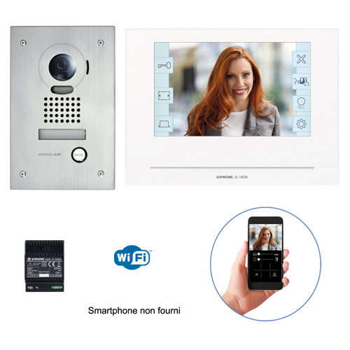 Kit vidéo platine encastrée avec moniteur écran 7" avec module Wi-Fi intégré - JOS1FW - 130414 - AIPHONE