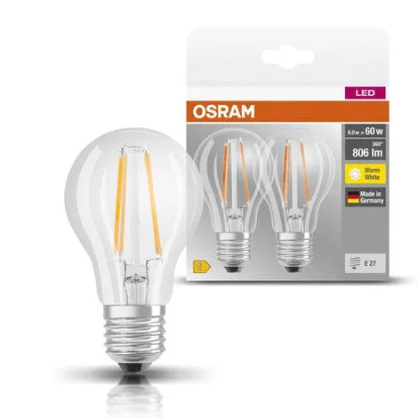 Pack de 2 Ampoules LED Classic Filament - E27 - 2700 k - 806 lm - Ledvance