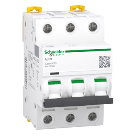 Disjoncteur 3P - 63 A - courbe C - 10kA - Vis/Vis - A9F77363 - Schneider