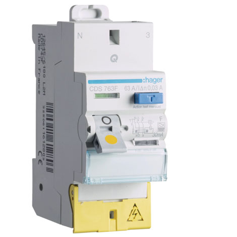Interrupteur différentiel bipolaire - SanVis - 30 mA - 63 A - Type F - CDS763F - Hager