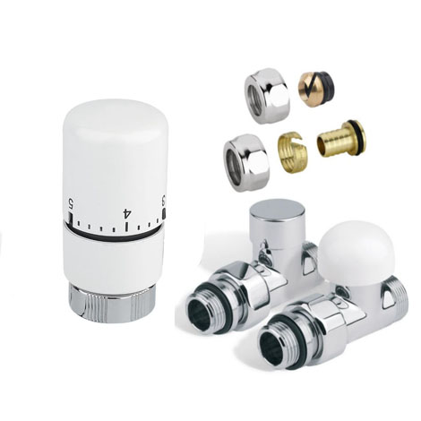 Kit raccordement classique droit chrome avec tête thermostatique blanche - 498038 - Thermor