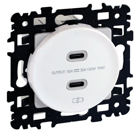 Prise chargeur double USB - Type C - Square - 60235 - Eur'Ohm
