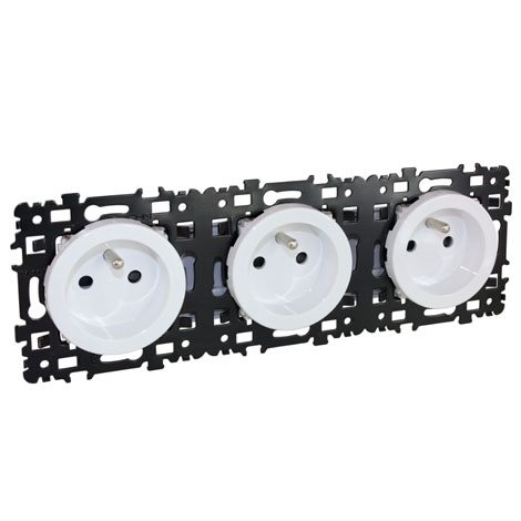 Prise de courant 2P+T - 3 postes - Blanc - Square - 60287 - Eur'Ohm