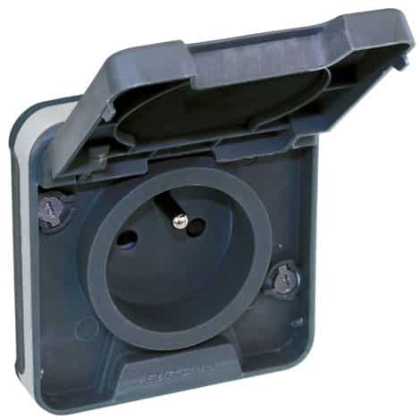 Prise de courant simple étanche 2P+T - Complet - Encastré - Gris - 60895 - Oxxo - Eur'Ohm