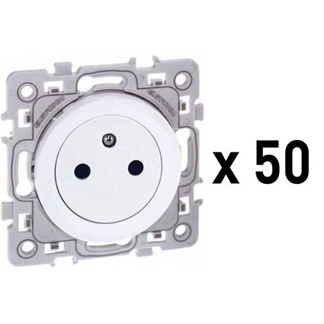 Lot de 50 Prises de courant 2P+T affleurante - 1 poste - Blanc - Square - 60249 - Eur'Ohm