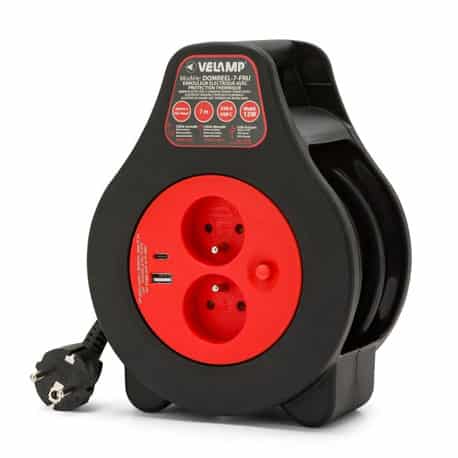 Enrouleur de câble 7m - 2 prises - 2 ports USB - DOMREEL-7-FRU - Velamp