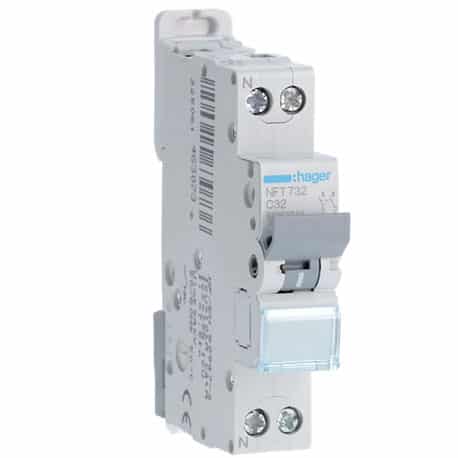Disjoncteur 32A - 1 P+N - Courbe C - Vis/Vis - NFT732 - Hager