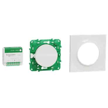 Kit commande d’éclairage sans fil sans pile avec micromodule 10A + plaque de finition styl - Blanc - Odace - S520192K - Schneider