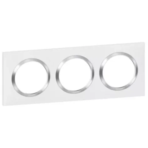 Plaque de finition carrée - 3 Postes - Blanc bague effet chromé - Dooxie - 600843 - Legrand